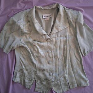 Michael Blake Vintage Botton-Up Blouse, size 14, Light Green